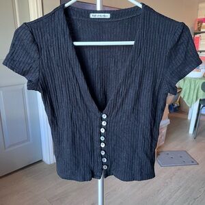 Reformation Black Ribbed Crop Top with Buttons